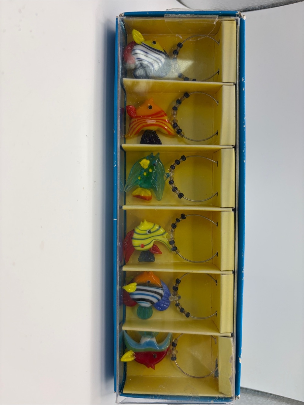 Pier 1 imports Colorful Glass Fish Wine Charms – Set of 6
